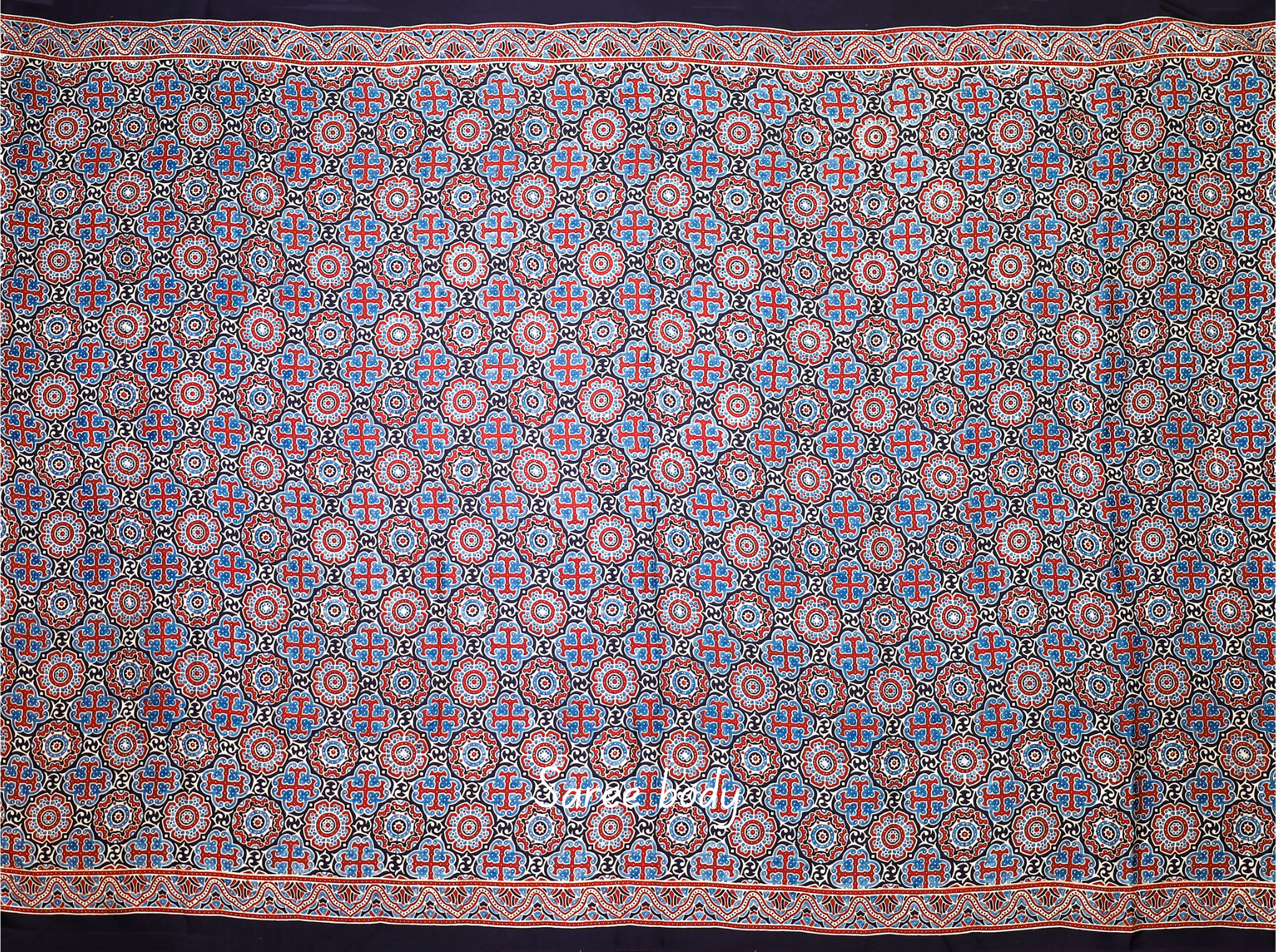 Ajrakh block printed Modal Silk Saree # 13