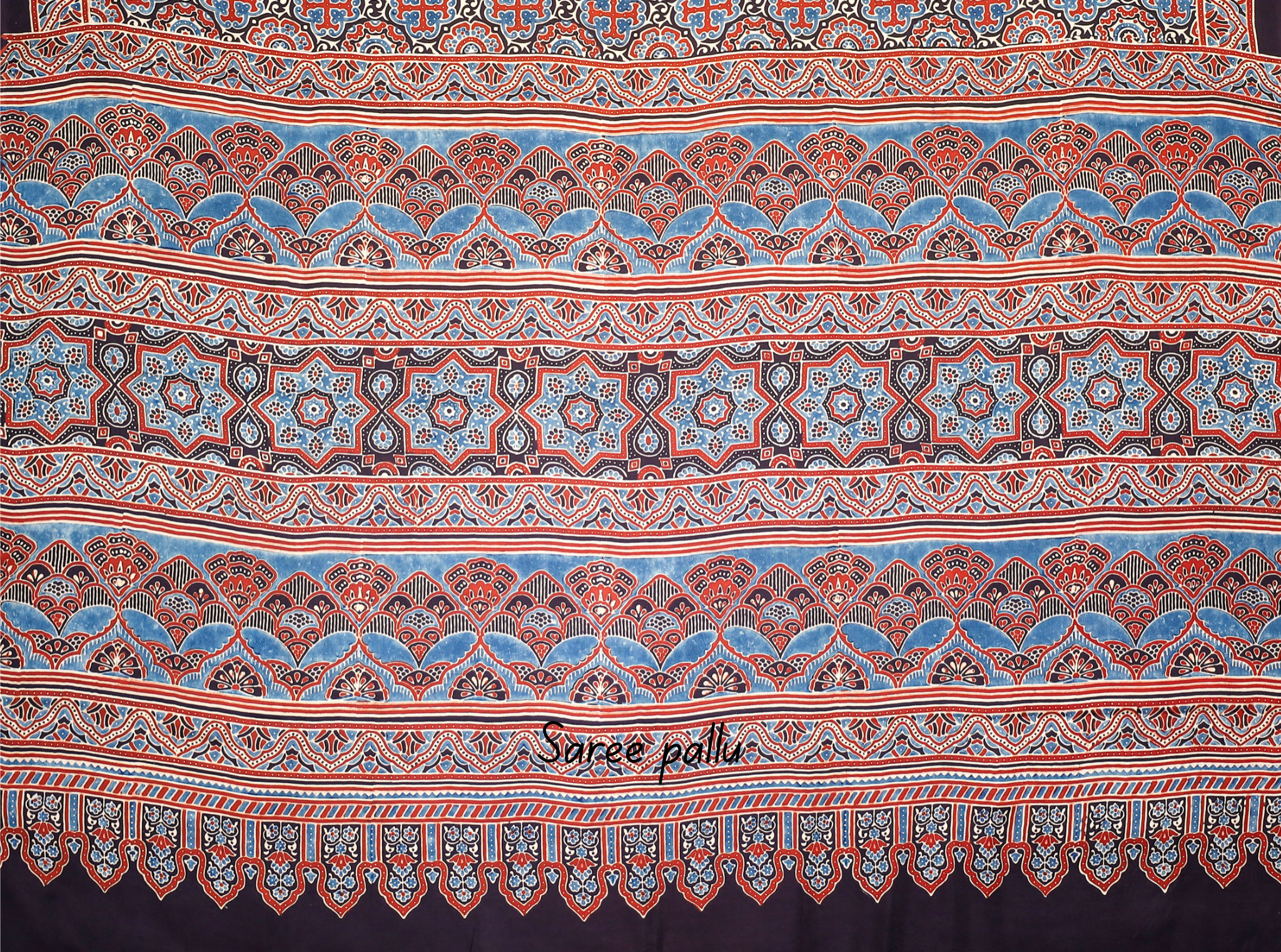 Ajrakh block printed Modal Silk Saree # 13