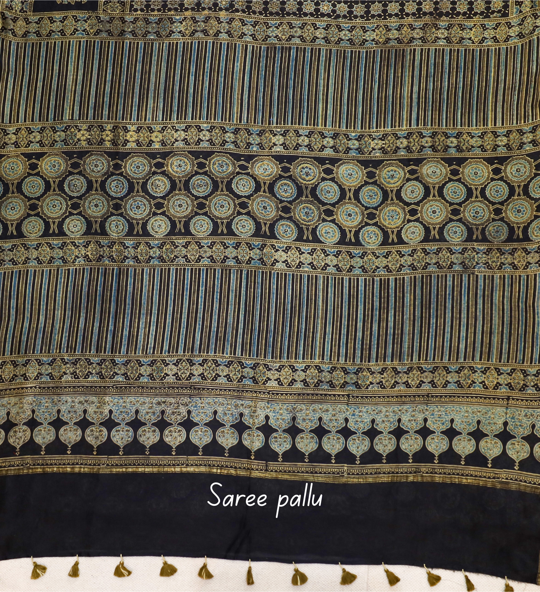 Ajrakh block printed Chanderi Silk Saree # 11