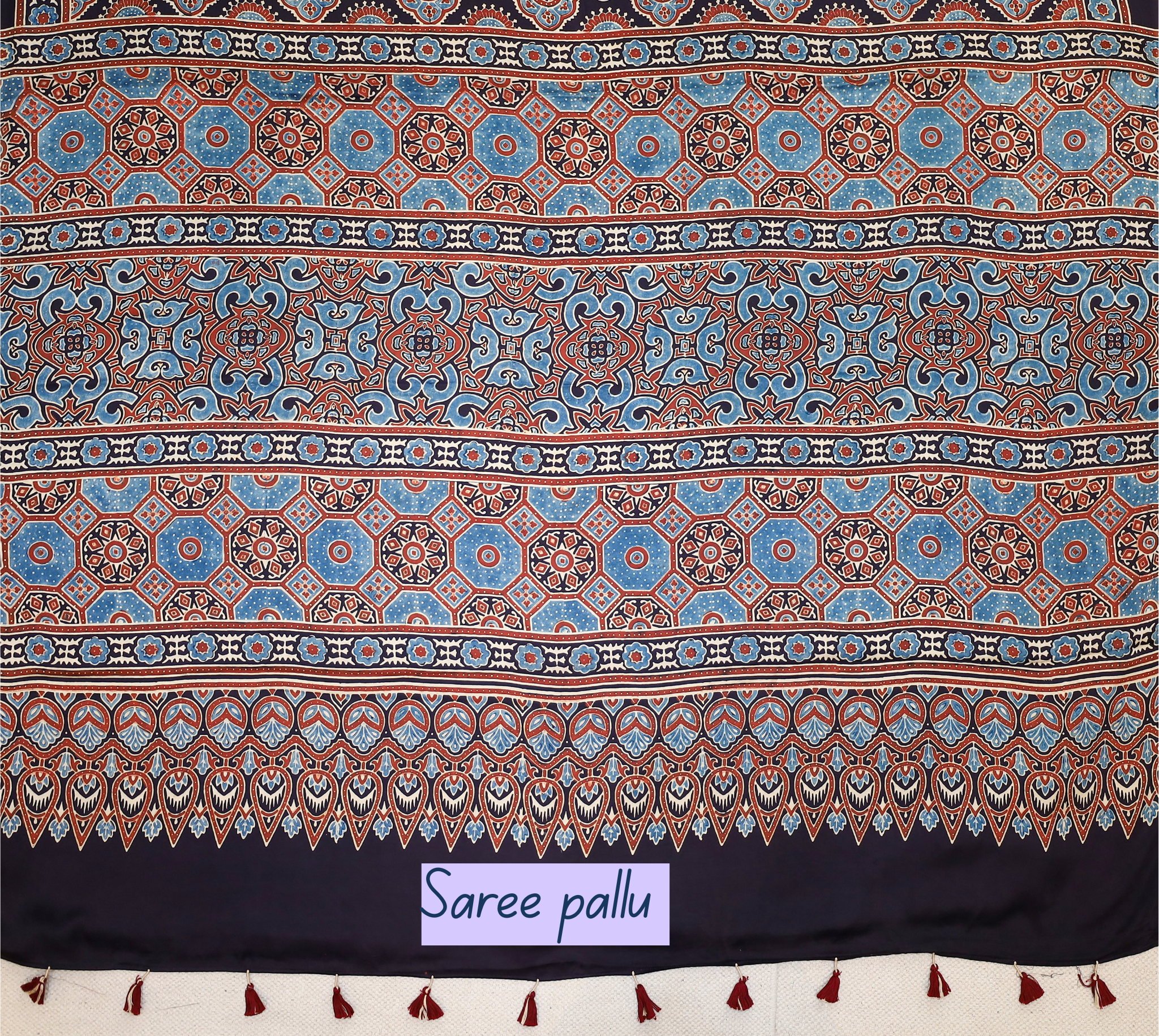 Ajrakh block printed Modal Silk Saree # 8