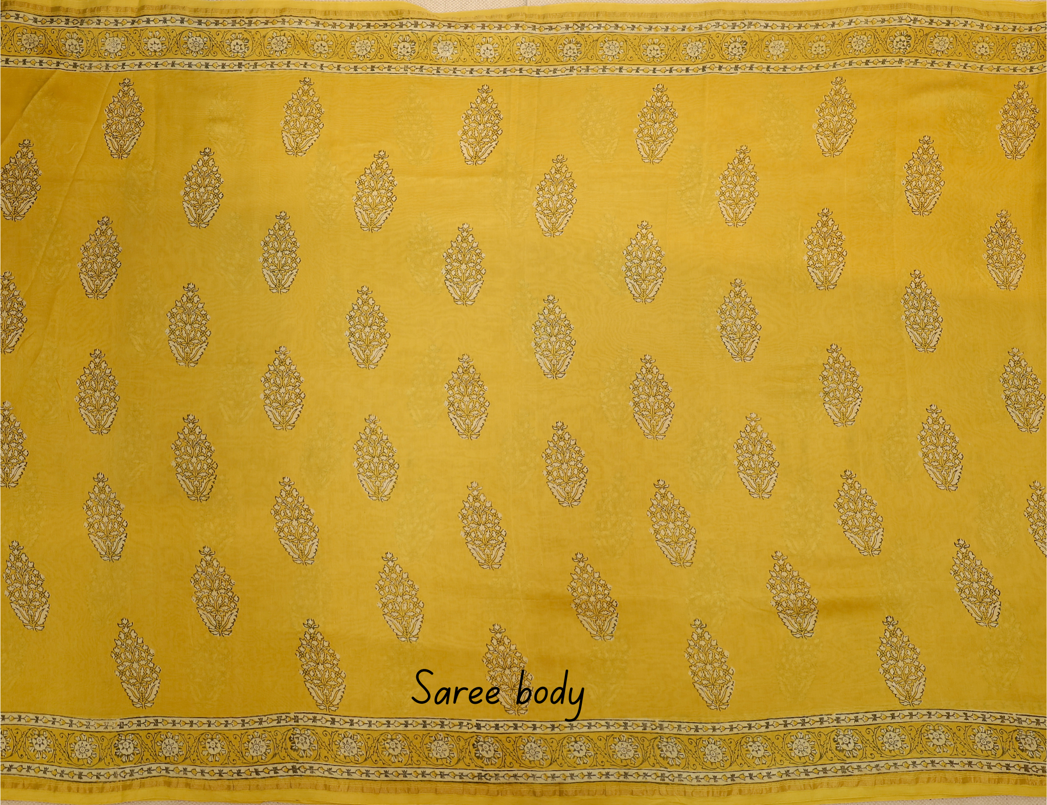 Yellow Akola Blockprint saree # 28