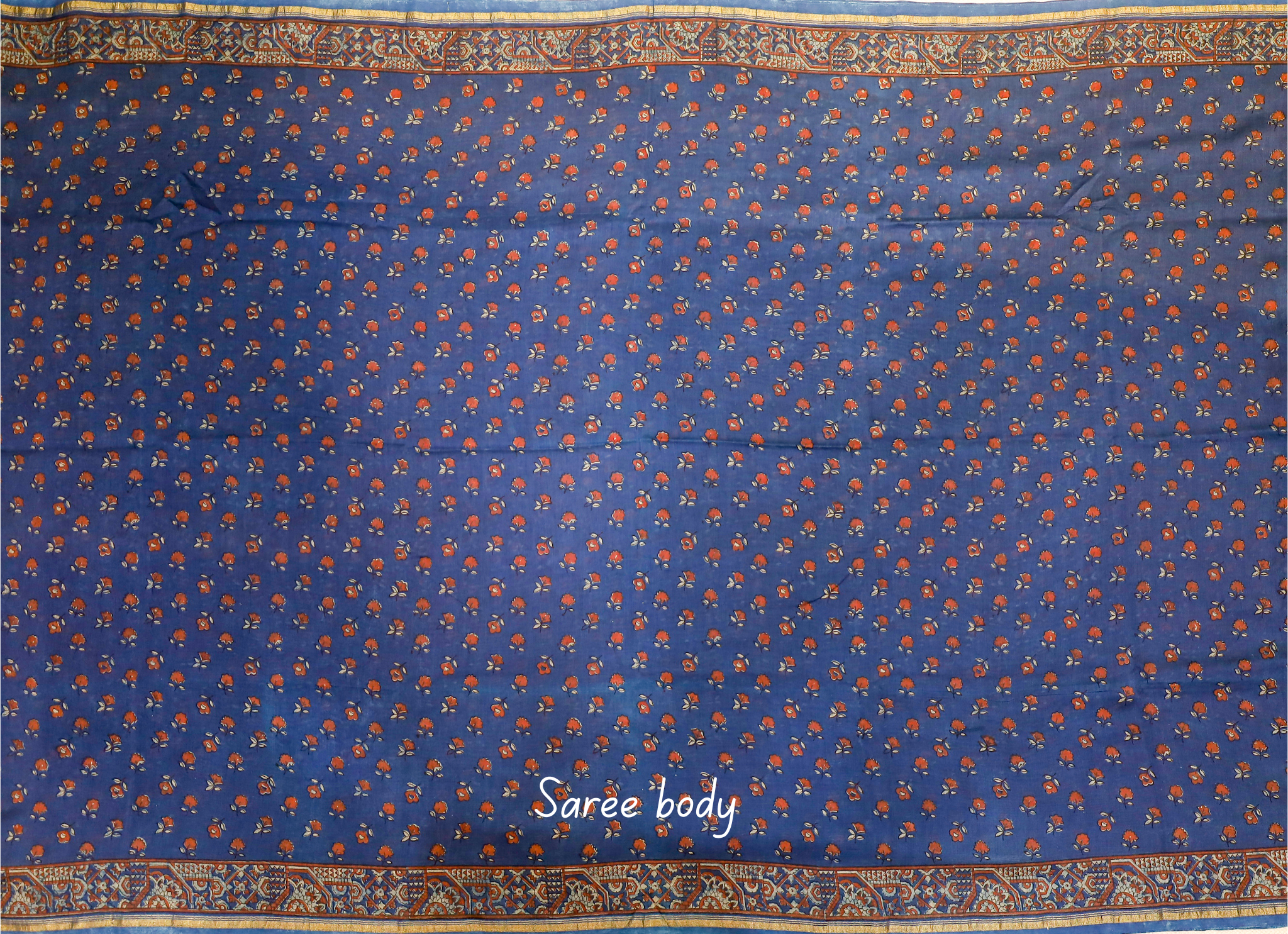 Blue Akola Blockprint saree # 30