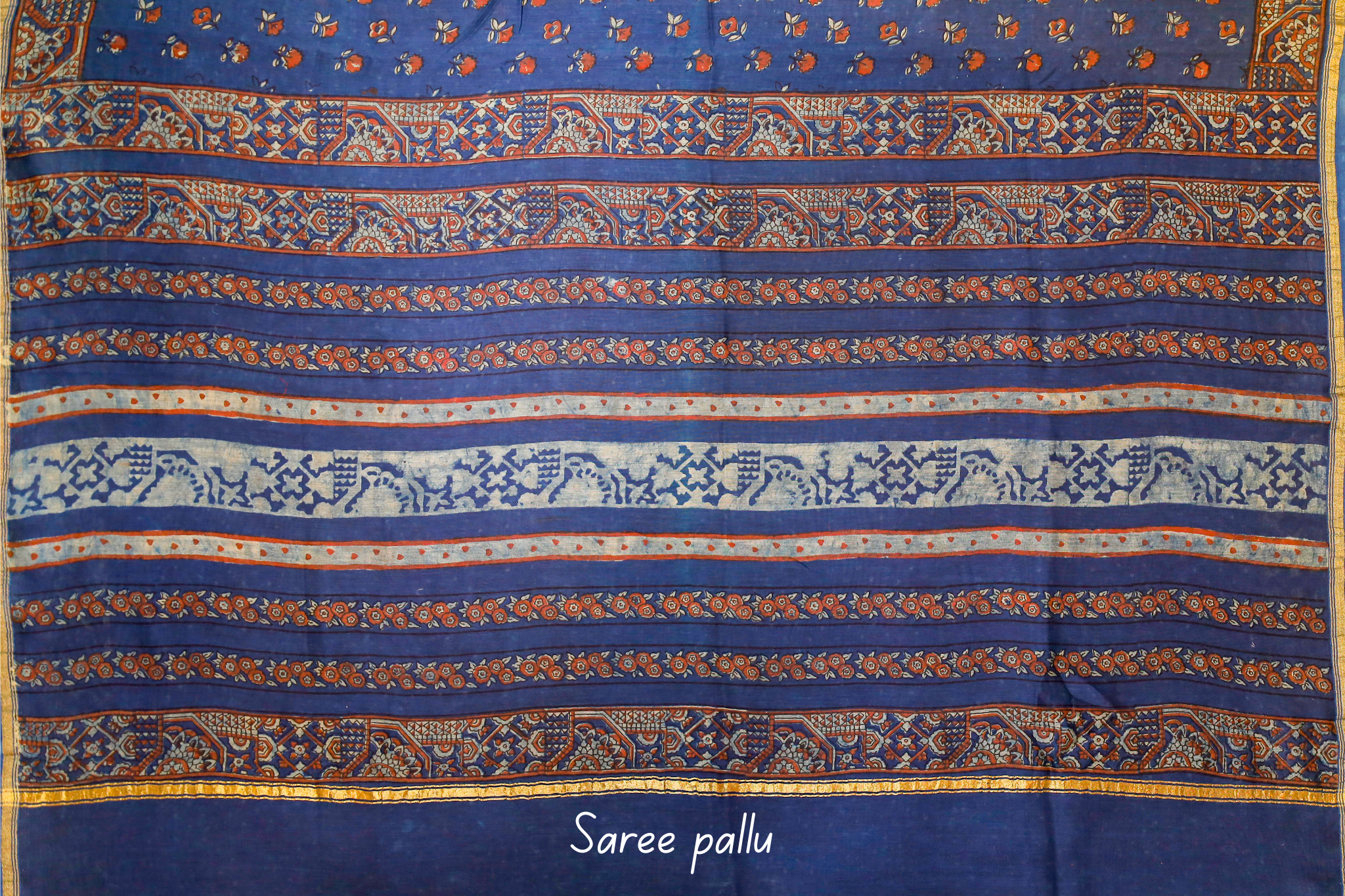 Blue Akola Blockprint saree # 30