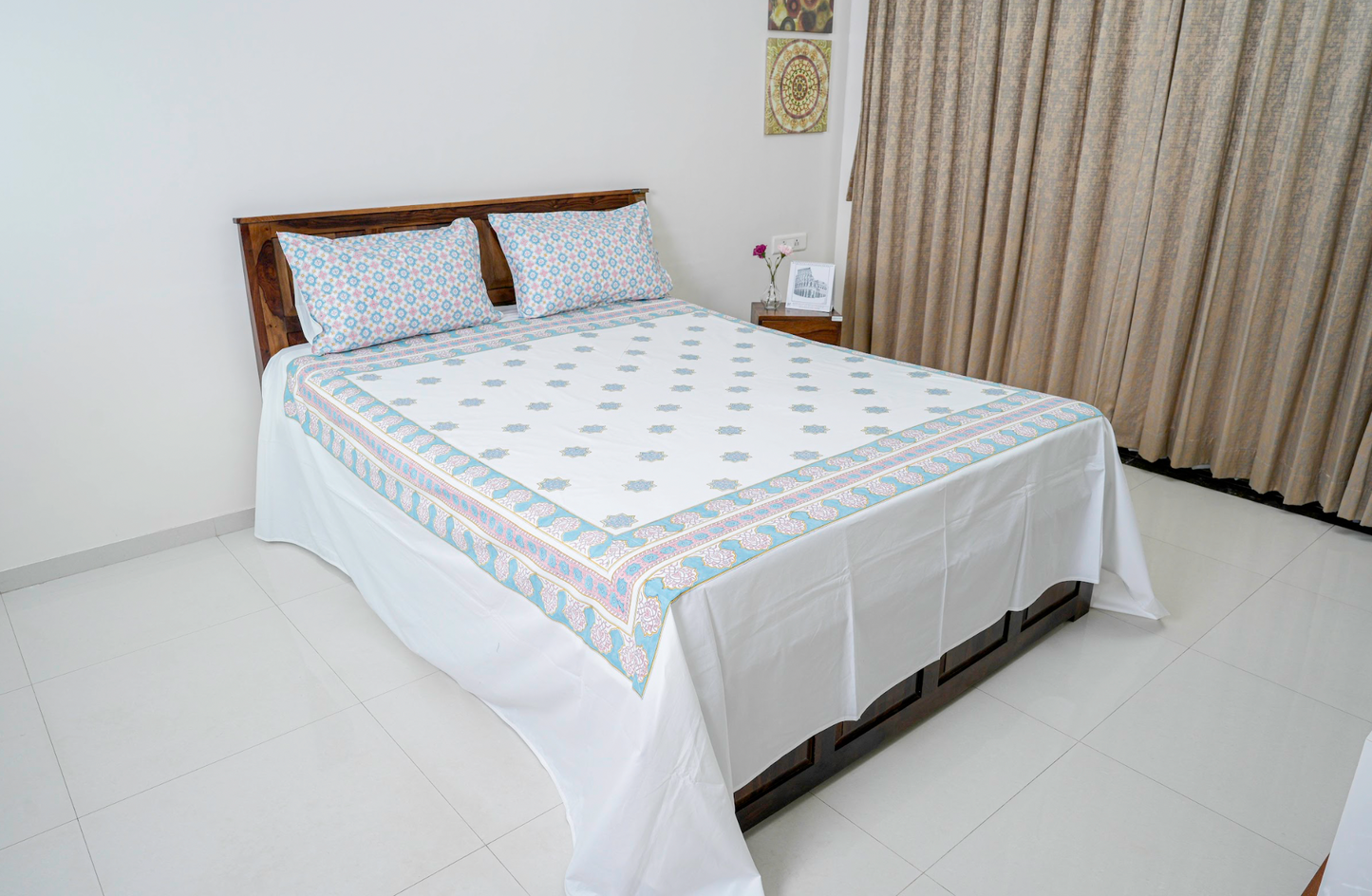 Rangeelein Sitarein | Handblock printed Bedsheet|Double bed: King  Size |400 TC Premium Cotton| Complementing pillow covers