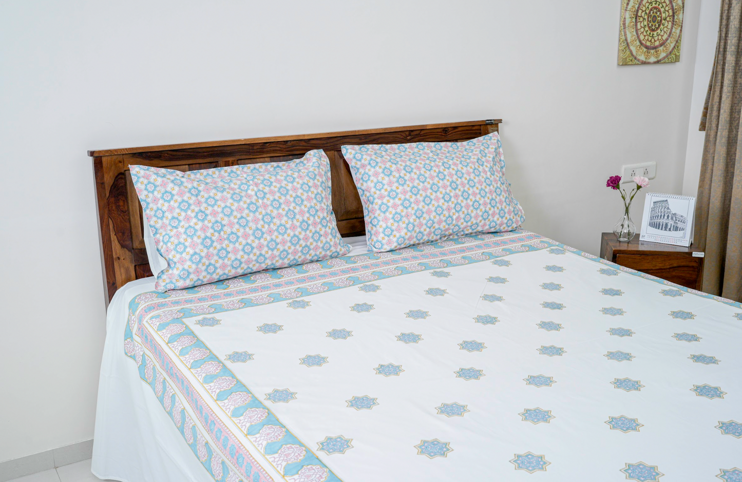 Rangeelein Sitarein | Handblock printed Bedsheet|Double bed: King  Size |400 TC Premium Cotton| Complementing pillow covers