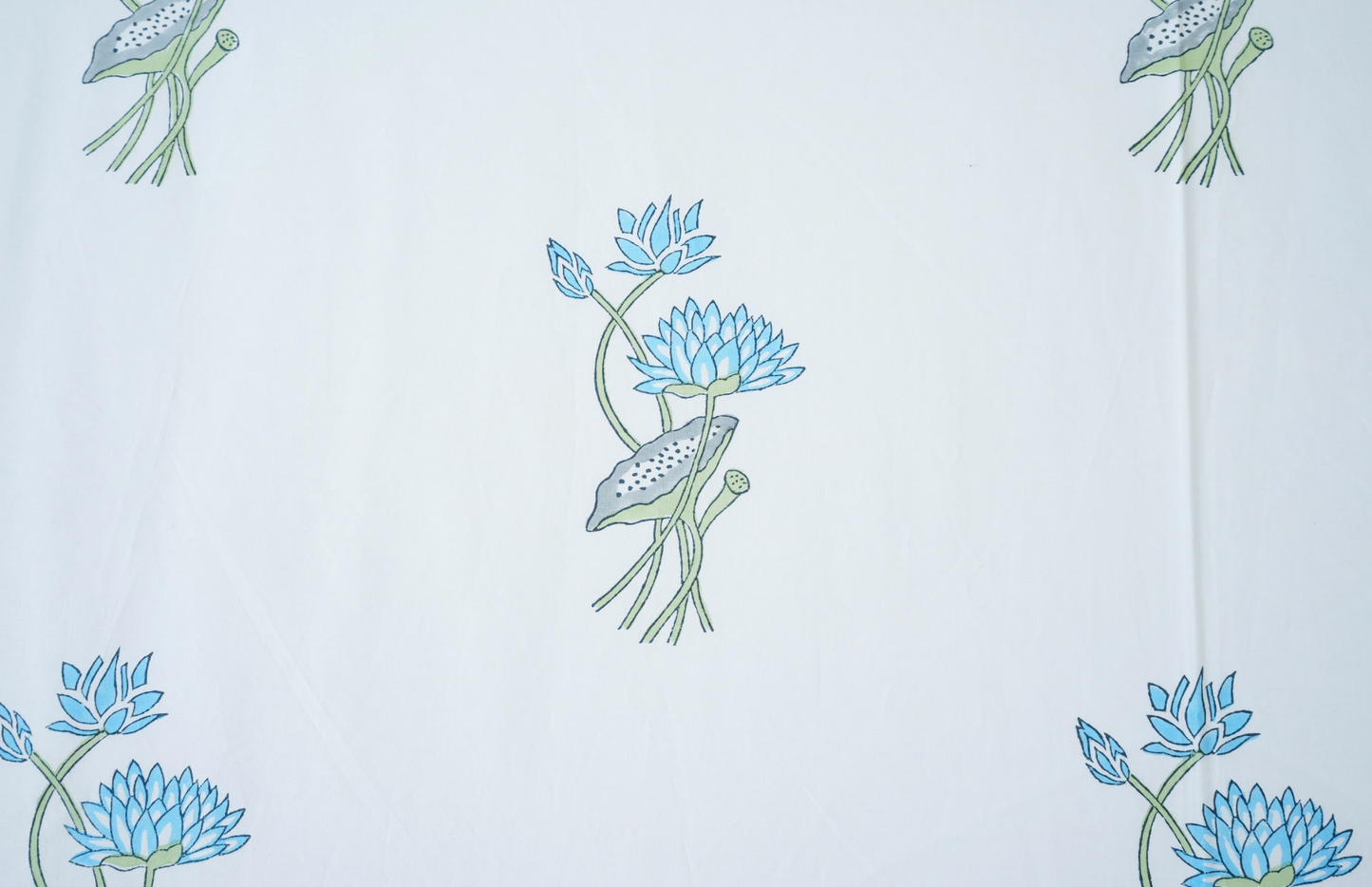 Blue Lotus | Handblock printed Bedsheet|Double bed: King Size |400 TC Premium Cotton|Complementing pillow covers