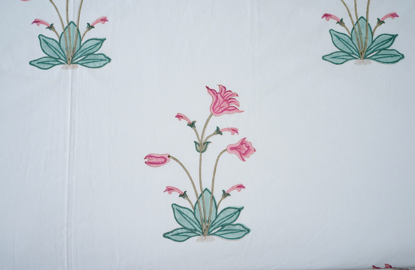 Water Lilies | Handblock printed Bedsheet|Double bed: Queen Size|300 TC Premium Cotton|Complementing pillow covers