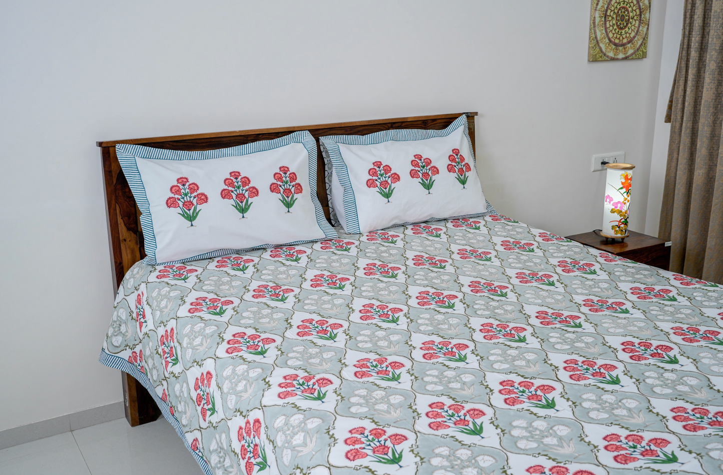 Guldasto ka jal  |Handblock printed Bedsheet|Doublebed: Queen and King Size|300 TC Premium Cotton|Complementing pillow covers