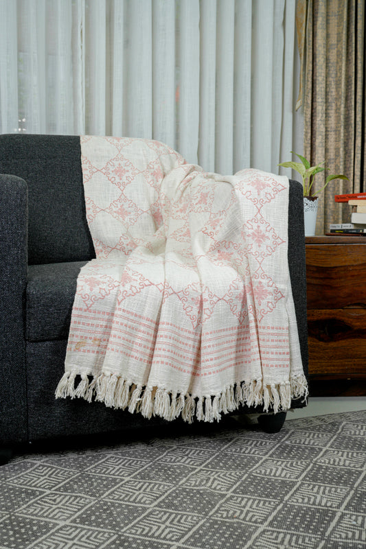 Handblock printed Sofa throw with tassels| Cotton Yarn