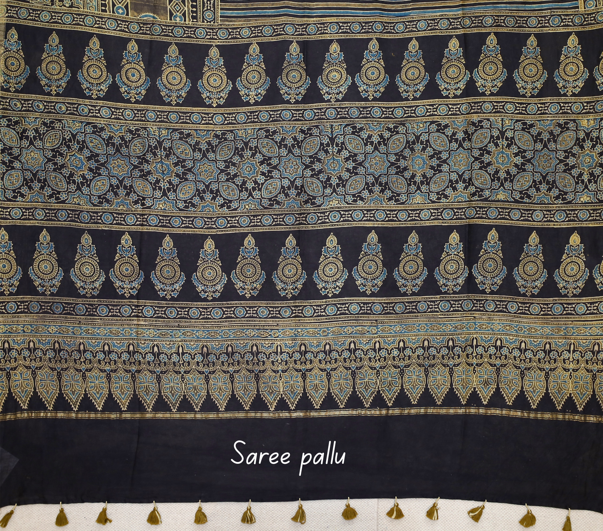 Ajrakh block printed Chanderi Silk Cotton Saree #1