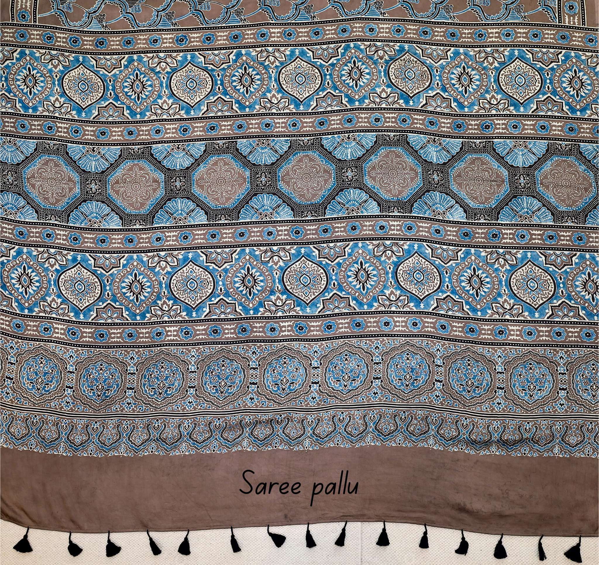 Ajrakh block printed Modal Silk Saree # 6