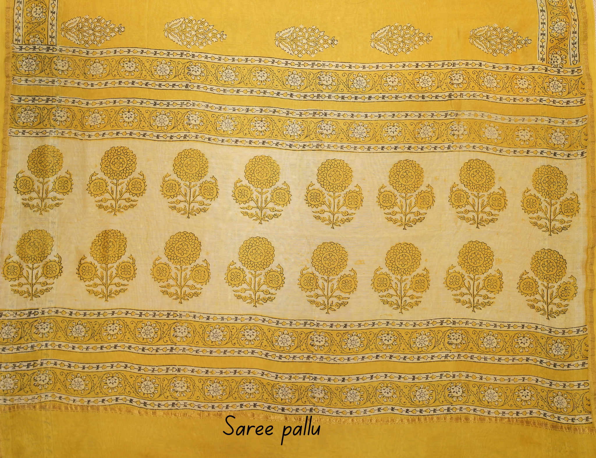 Yellow Akola Blockprint saree # 28