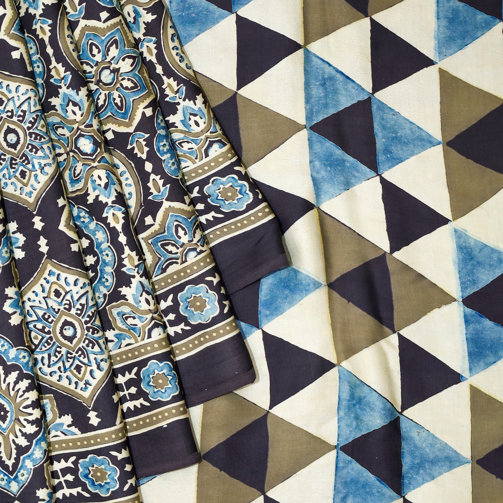 Ajrakh block printed Modal Silk Saree
