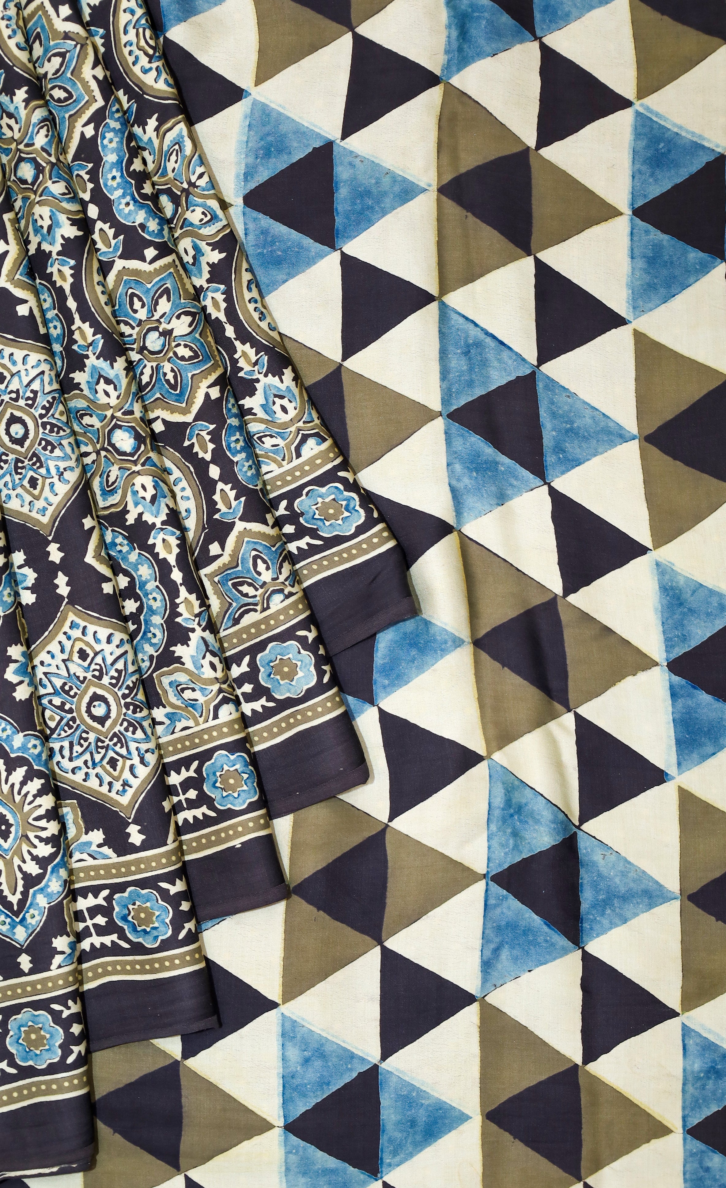 Ajrakh block printed Modal Silk Saree