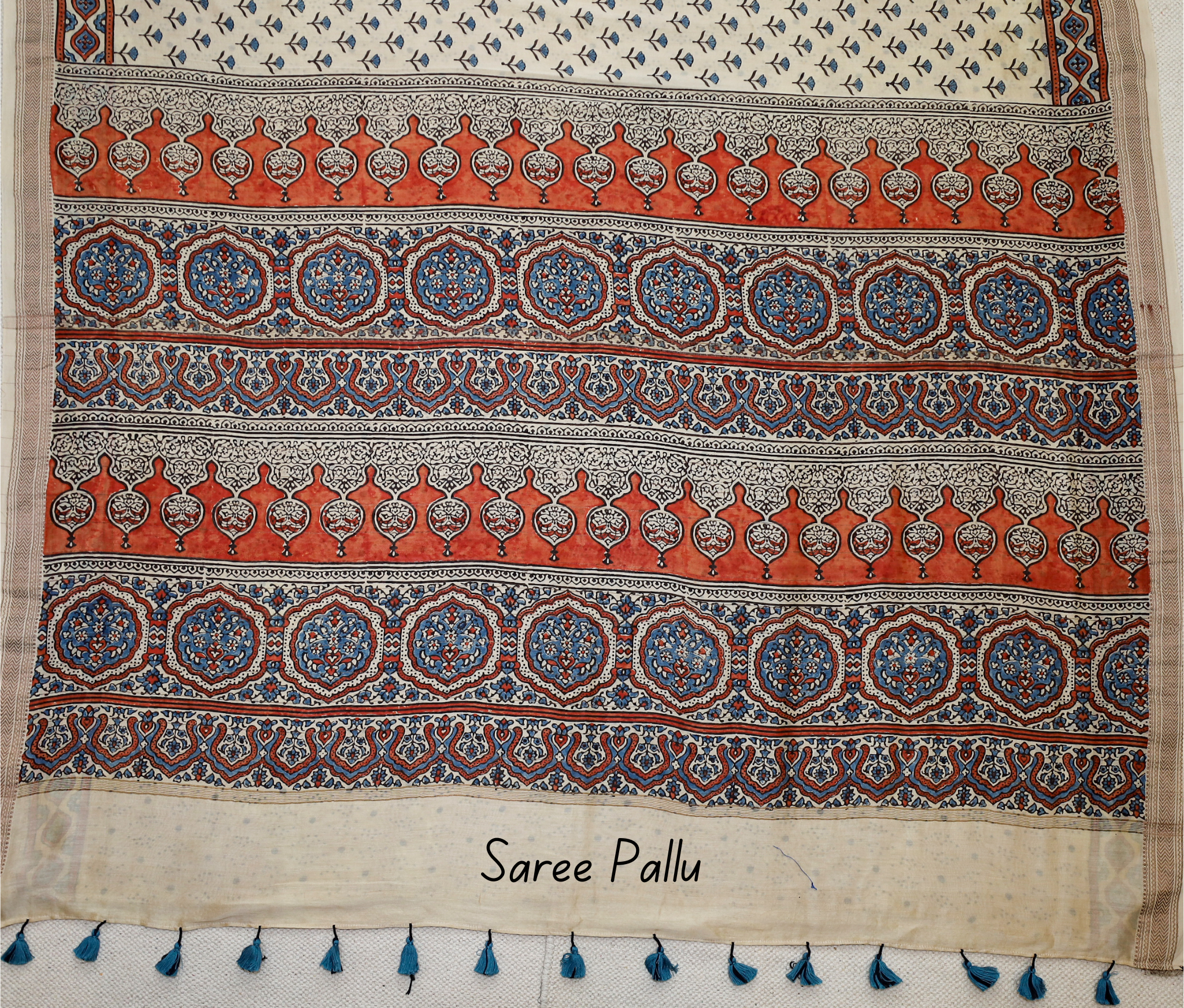 Ajrakh block printed Maheshwari Silk Cotton Saree # 12